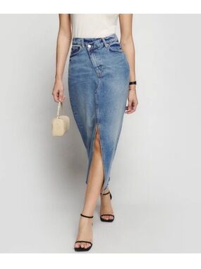REFORMATION Nila Long Denim Skirt Size 25 Color Galway Casual Jean